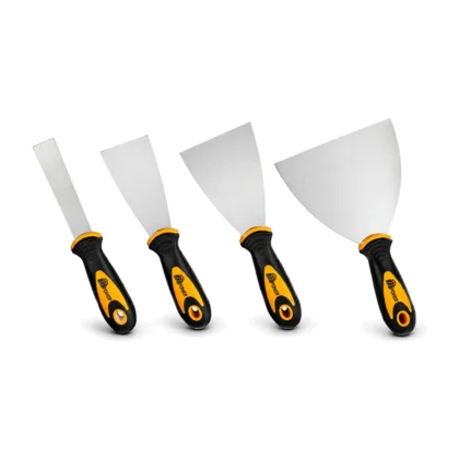 Conjunto de espátulas Baupower de aço inox com cabo de poliamida, em fundo branco