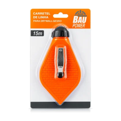 Cartela do carretel de linha Baupower de 15 metros para drywall e gesso, com o corpo laranja à mostra