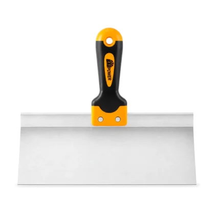 Espátula Baupower de aço inox de 12 polegadas com cabo de poliamida laranja e preto, em fundo branco